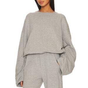 GRLFRND Oversized Gather Sweatshirt Medium Gray Slouchy Ruched Sleeves $215 NEW